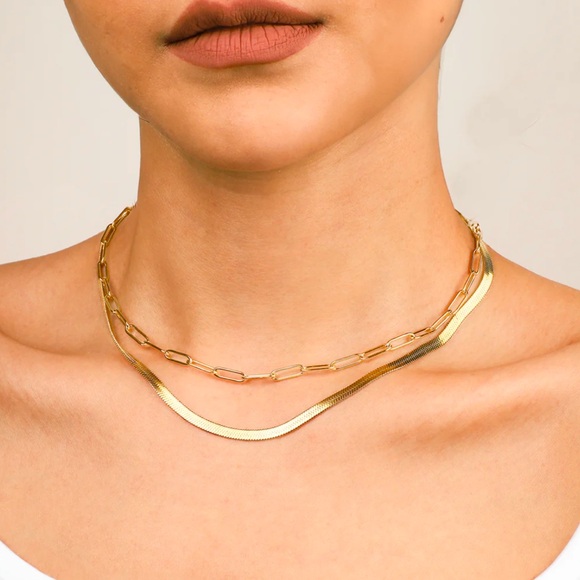 Mint & Lily Gold Herringbone & Paperclip Chain Set - Picture 2 of 4